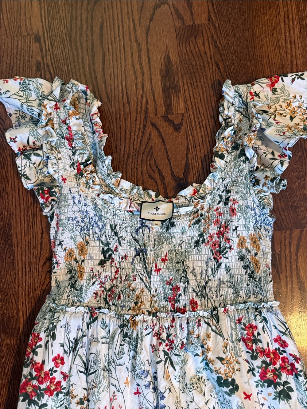 Tuckernuck Floral Smocked Ruffle Sleeve Dress - Multicolor size M